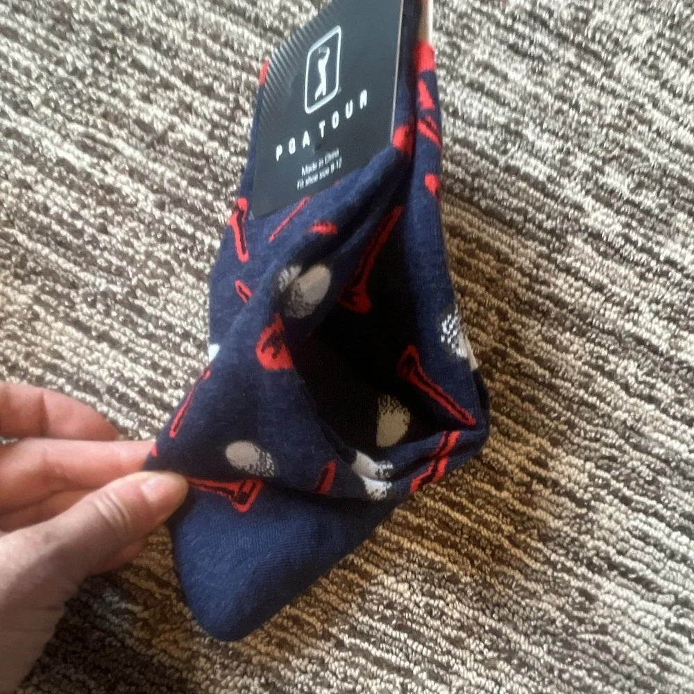PGA TOUR Men's Golf Crew Socks Mid Calf Novelty Navy/Red/White Size 6-12